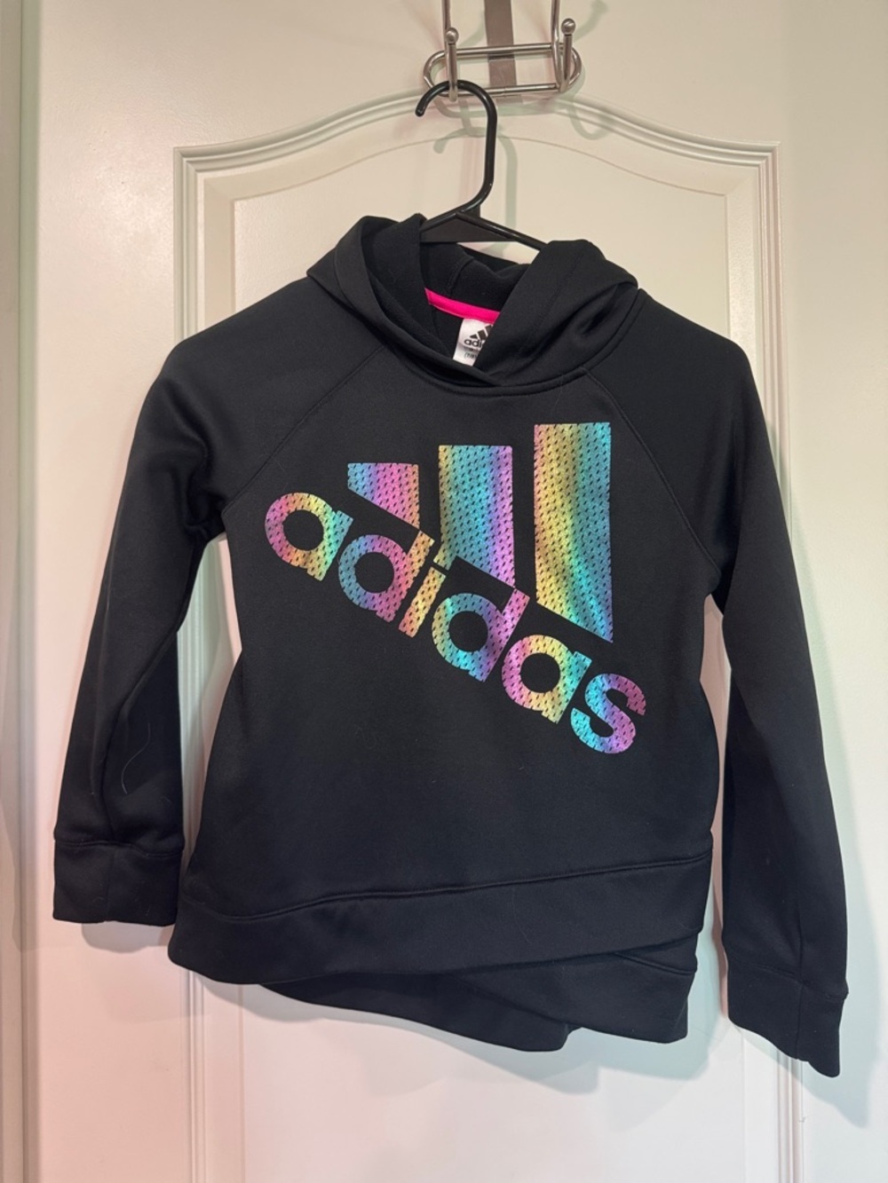 adidas Black Hoodie with Multicolor Rainbow Logo / AA9